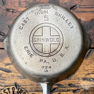 RARE Griswold #5 Large Block Logo Cast Iron Skillet with Du-Chro Plating, 724 A.