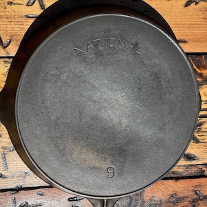 Wagner National #9 Cast Iron Skillet with Heat Ring, c 1895-1914. Good Looking & Still Cooking!