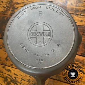 Vintage Griswold #9 Cast Iron Skillet: Large Block Logo, Restored 1920s Cookware