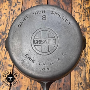 Griswold #8 Large Block Logo Cast Iron Skillet, 704, c. 1924-1940. The American Stovetop Classic.