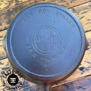 Griswold #7 Slant EPU Cast Iron Skillet with Heat Ring, p/n 701H, Rare, 1909-1929. Lightweight & Lovely Americana!
