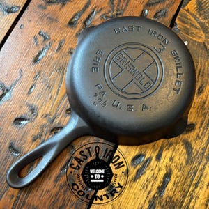 Griswold #3 Large Block Logo Cast Iron Skillet Smooth Bottom p/n 709B Sits Flat Restored Vintage 1930s
