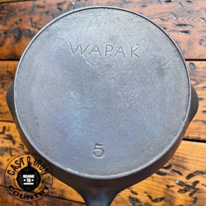 RARE Wapak #5 Block Logo Cast Iron Skillet with Heat Ring, Early Logo 1903-1910