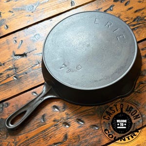 Erie #7 Cast Iron Skillet Made by Griswold with Shield Makers Mark, Second Series Restored Vintage 1890s