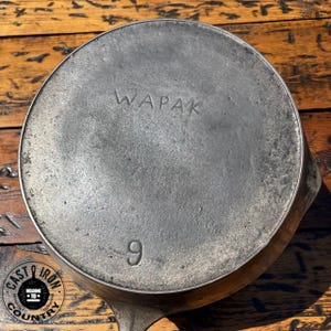 Wapak #9 Cast Iron Skillet with Heat Ring, Nickel Plated, Early Logo 1903-1910. The Wright Brothers Skillet.