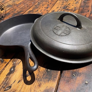 DYNAMIC DUO! Griswold #8 Cast Iron Skillet & Near Mint High Dome Button Logo Cover, p/n 704F, 1098