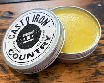 Cast Iron Country XL Seasoning Blend, 4-Ounce Tins, Local Beeswax, Grapeseed / Sunflower Oil. Long-Lasting & Bigger Than a NHL Hockey Puck!
