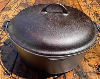 Griswold #10 Tite-Top Dutch Oven mit großem Block-Logo 2553-Deckel und 835-Basis. Americana in voller Größe.