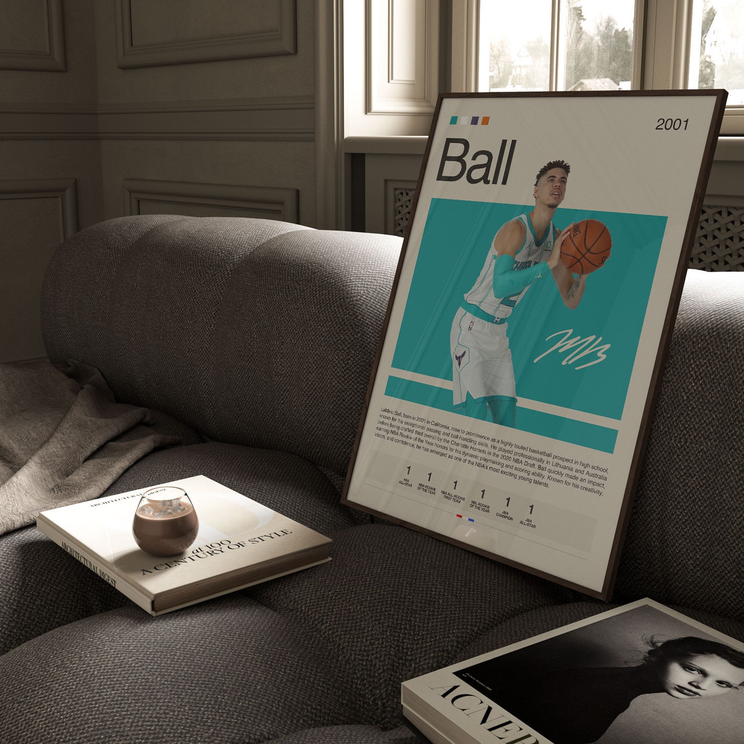 LaMelo Ball Poster, Charlotte Hornets, NBA Poster, Sports Poster, Mid Century Modern, NBA Fans, Basketball Gift, Sports Bedroom Posters