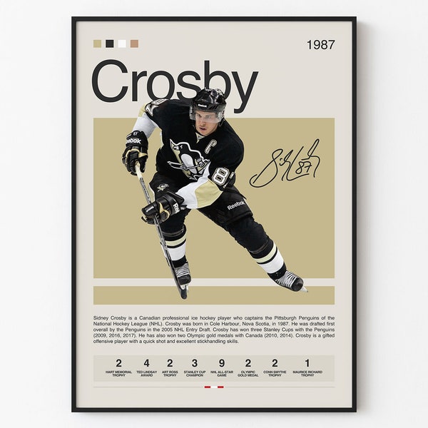 Sidney Crosby Poster, Pittsburgh Penguins Poster, NHL Poster, Hockey Poster, Sports Poster, Mid-Century Modern, Sports Bedroom Posters