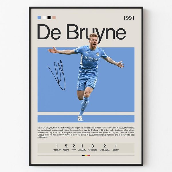 Kevin De Bruyne Poster, Manchester City Poster, Soccer Gifts, Sports Poster, Football Player Poster, Soccer Wall Art, Sports Bedroom Posters