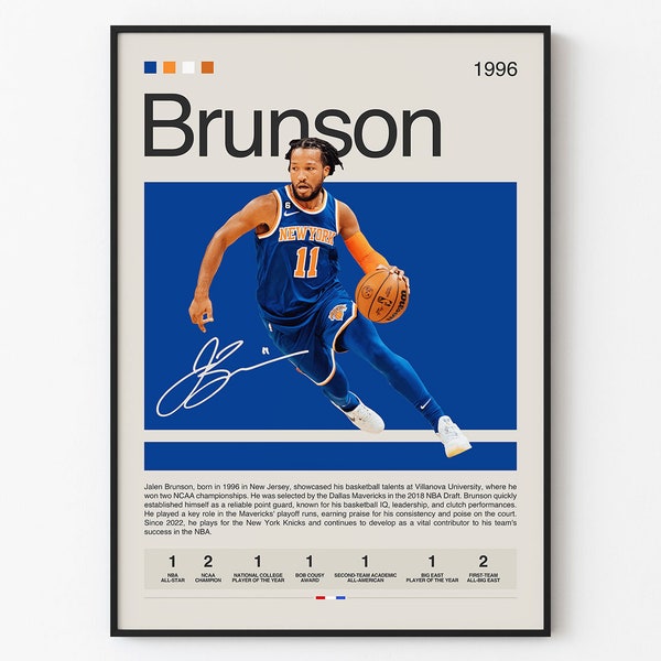 Jalen Brunson Poster, New York Knicks, NBA Poster, Sports Poster, Mid Century Modern, NBA Fans, Basketball Gift, Sports Bedroom Posters