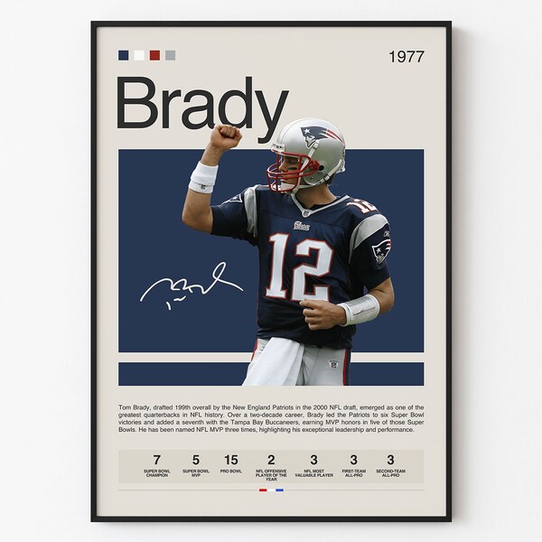 Tom Brady Poster, New England Patriots Print, NFL Poster, Sports Poster, Football Poster, NFL Wall Art, Sports Bedroom Posters