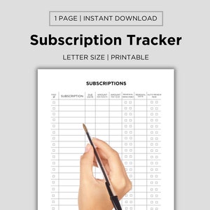 Subscription Tracker Printable