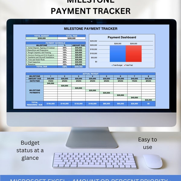 Milestone Payment Tracker, Easy, EZ, Milestone, Payment, Tracker, Home Renovation, Budget Tracker, Expense Tracker, Construction Budget