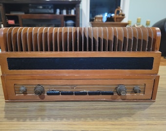 Vintage Wooden Radio Looking Mail Holder with Stationary Drawer