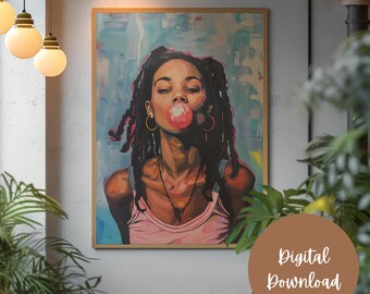 Black Woman Pop Art Print: Bubble Gum Portrait (Digital Download)