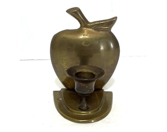 Vintage Brass Apple-Shaped Candle Holder Hosley 1995 India 3" H Collectible MCM