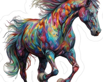 Calcomanía de vinilo de caballo corriendo colorido: arte vibrante