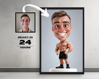 Funny Custom Fitness Cartoon Portrait, Personalized Caricature from Photo, Personalized Caricature, Funny Gift for Men, Gift for boyfriend