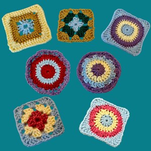 Crochet PATTERNS Granny Square Pattern Granny Circle Pattern Set of 7 Designs for Blankets Pillows and More Easy Crochet Pattern