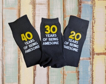 20th 30th 40th year of being awesome socks |birthday novelty socks | fun socks men's women's 20th 30th 40th | birthday gift | birthday socks