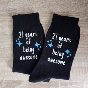 21st Birthday Socks | 21 Years of Being Awesome | 21st Milestone Gift | Fun 21st Birthday Gift