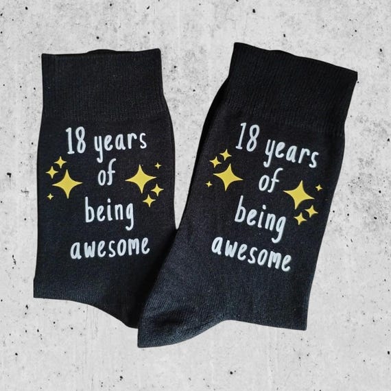 18th Birthday Socks | "18 Years of Being Awesome" Quirky Gift