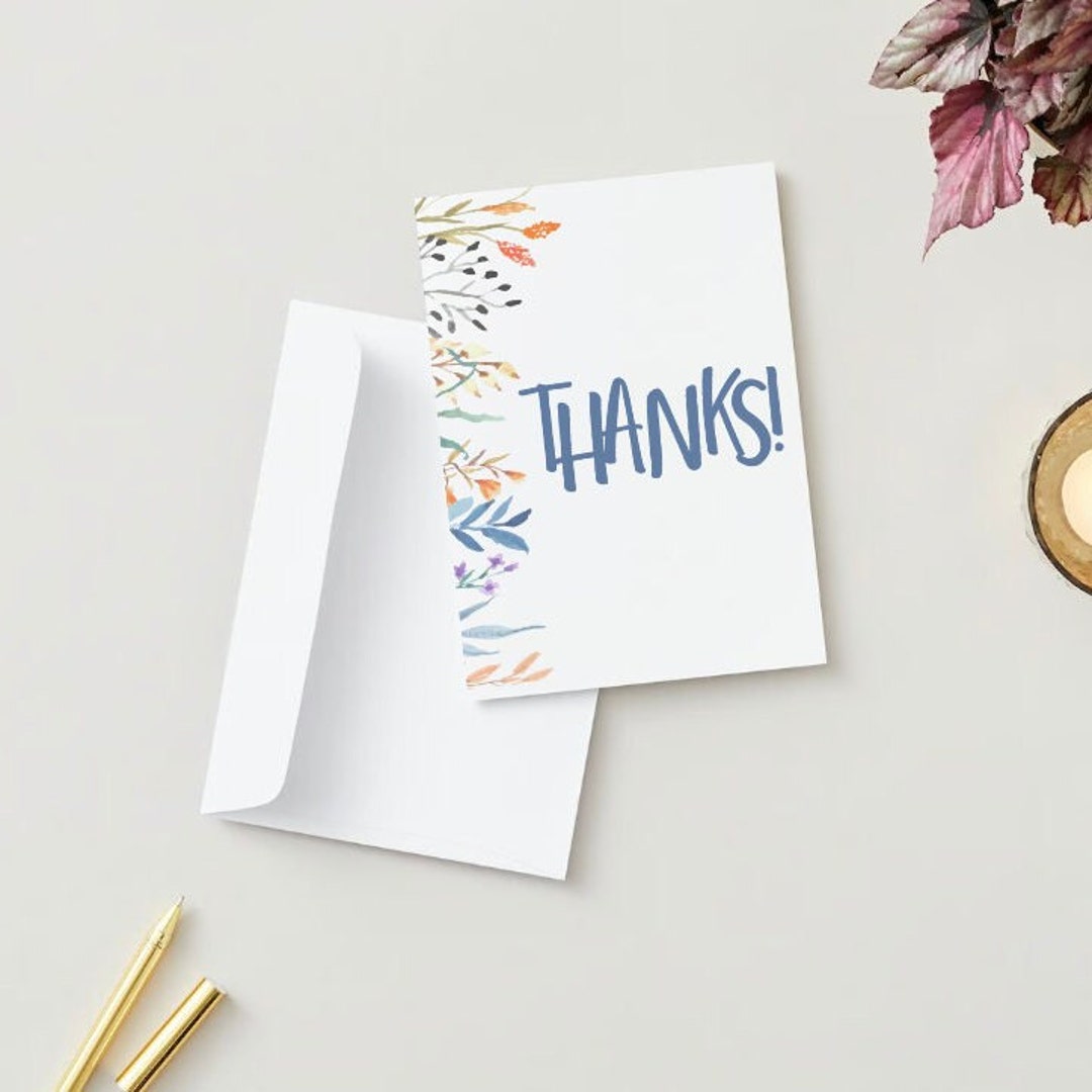 Thank You Card Watercolor Flowers - Digital Download - Etsy