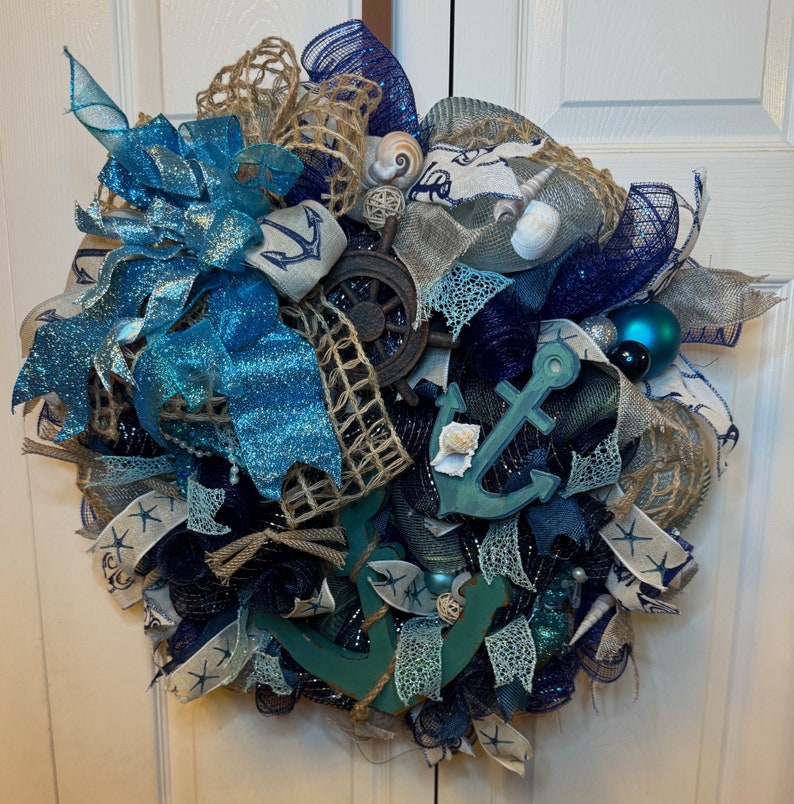 Coastal Anchor Wreath | Beach Front Door Decor | Nautical Summer Home ...