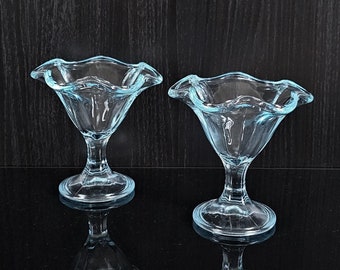 2x Ice Cream or dessert coupe / bowl / cup. Italy. 1970s. Neon blue glass.