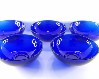 5 Cobalt blue bowls. Duralex - Vintage - Vereco - France - 1970s