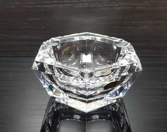 Heavy Vintage Crystal Ashtray Val Saint Lambert. Signed on bottom. Belgium. 1960s.