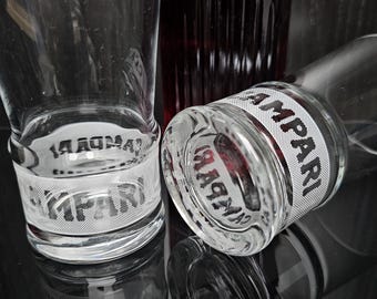 2 vintage Campari long drink glasses. Decorated with a white inscription 'Campari'. Italy 1980s.