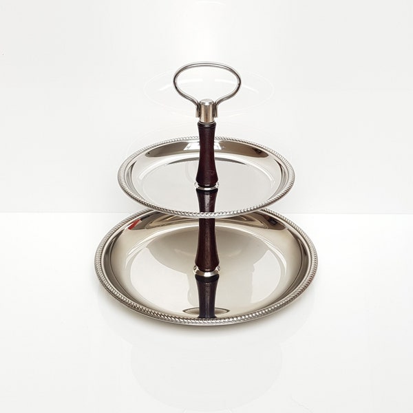 Alessi Alfra Etagere - Display. 2 levels. 18/10 Stainless Steel & Palissander wood. Italy. 1950.