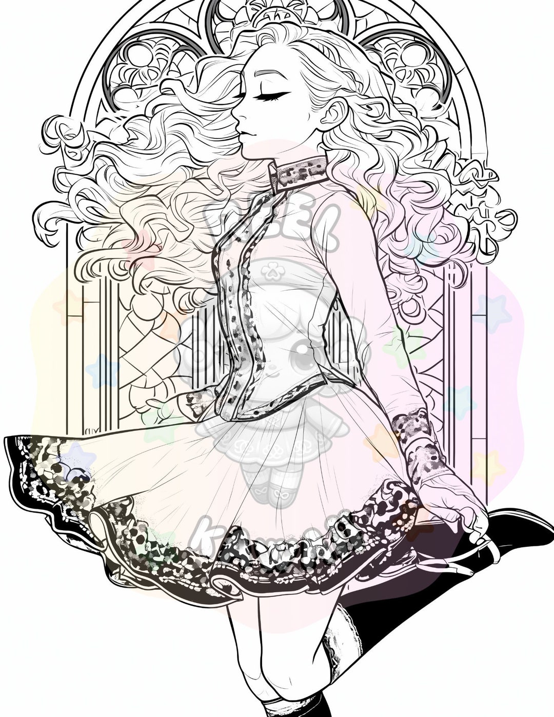 Irish Dance Coloring Page Solo Dress Irish Dancer Coloring Page for