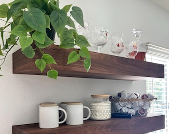Walnut Floating Shelf, Custom Made Wood Wall Mounted Shelves, Rustic Walnut Shelving Display, Modern Interior Design Decorative Shelves