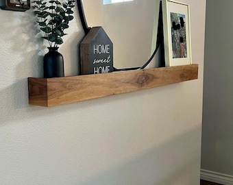 Repisa flotante de roble blanco para cuadros, estante de exhibición de nogal, repisa de madera de nogal para marcos, decoración minimalista de pared para galería de sala de estar.