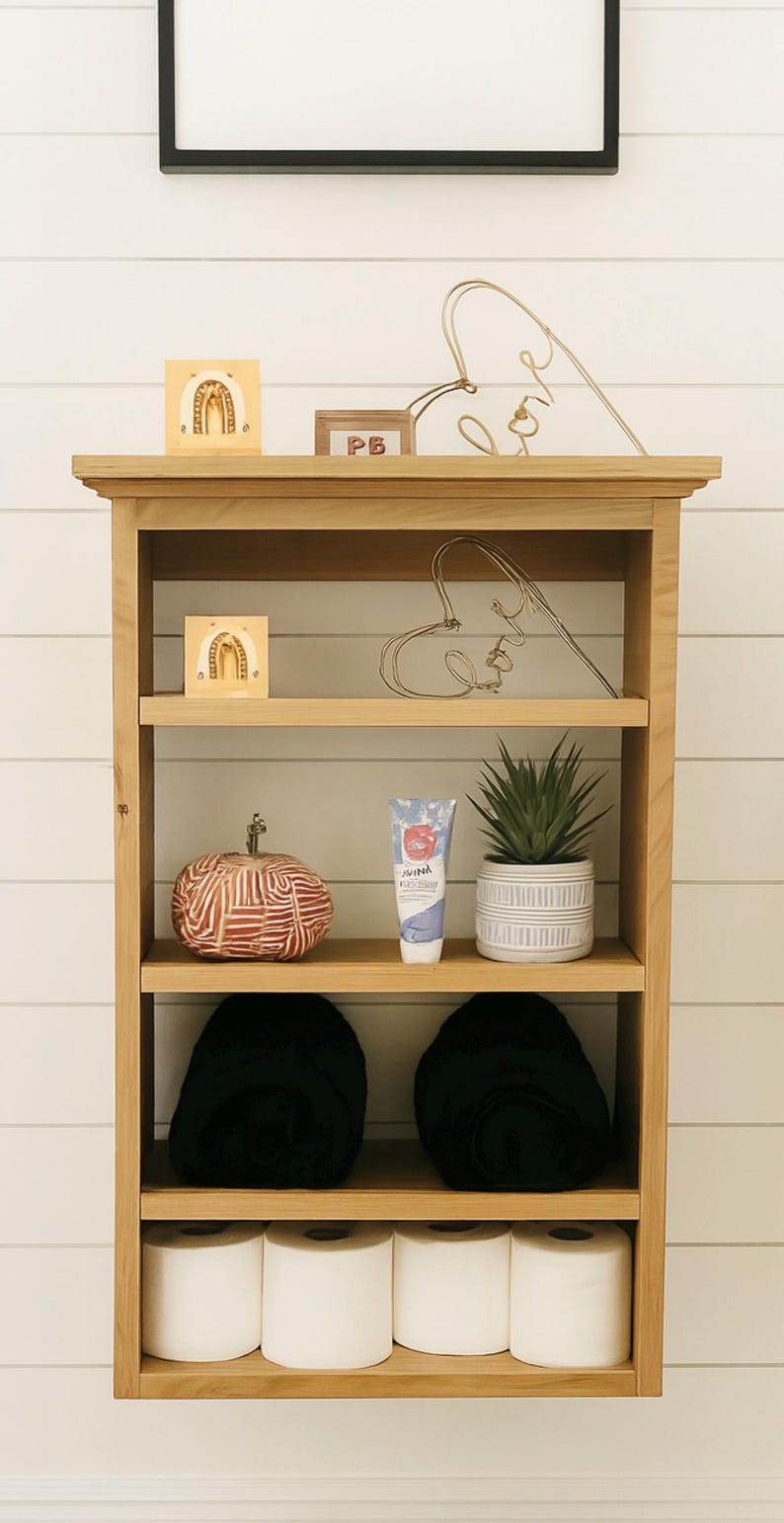 Rustikaler offener Regal-Schrank aus weißer Eiche, Apothekerregal aus Holz, Speisekammer-Regal, Bauernhaus-Küchengewürzregal Bild 9