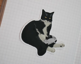 Gaming Cat Sticker - Cat with Controller - Tuxie Cat Sticker - Waterproof Sticker