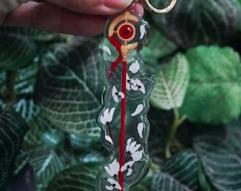Frieren Staff Acrylic Keychain 4&quot; x 1&quot; - [ crystal clear acrylic / white cyclamen / mage staff ]