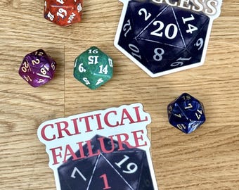 Success or Failure D20 Dice Sticker - BG3 - DnD - Dungeons and Dragons Waterproof Sticker