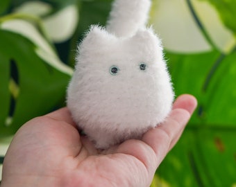 COMMISSION SLOT - White Fuzzy Kitten Super Soft Amigurumi Plush - [ crochet cat using bigbebez pattern / fluffy little cat / desk buddy ]