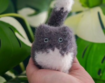 COMMISSION SLOT - Tuxedo Fuzzy Kitten Super Soft Amigurumi Plush - [ crochet cat using bigbebez pattern / fluffy little cat / desk buddy ]