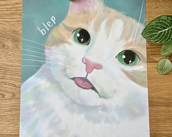 Blep 8" x 10" - [ cat with tongue out / blep / funny cat print / silly cat / cat art ]