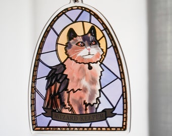 BG3 Animal Friends Stained Glass Look Keychain - Tara - 2.5" x 3.5" - [ Acrylic and Epoxy / Wizard Keeper / Tressym ]