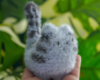 COMMISSION SLOT - Striped Fuzzy Kitten Super Soft Amigurumi Plush - [ crochet cat using bigbebez pattern / fluffy little cat / desk buddy ]