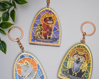 BG3 Animal Friends Keychain Set of 3 - Scratch, Tara, Owlbear Cub - 2.5" x 3.5" ea - [ Acrylic and Epoxy / Tressym / Owlbear / Scratch ]