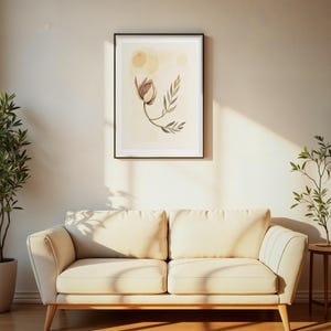 Dried Lotus Pod Print, Japandi Wall Art, Sand Olive Botanical Wall Art, Neutral Living Room Art, Printable Digital Download image 2