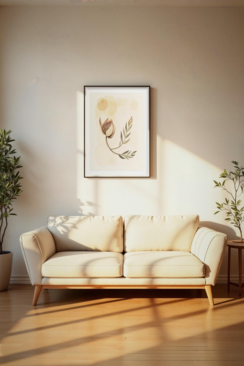 Dried Lotus Pod Print, Japandi Wall Art, Sand Olive Botanical Wall Art, Neutral Living Room Art, Printable Digital Download image 2